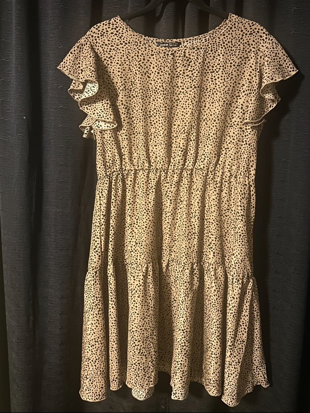 SHEIN Tan & Black Spotted Tiered Dress Size XL